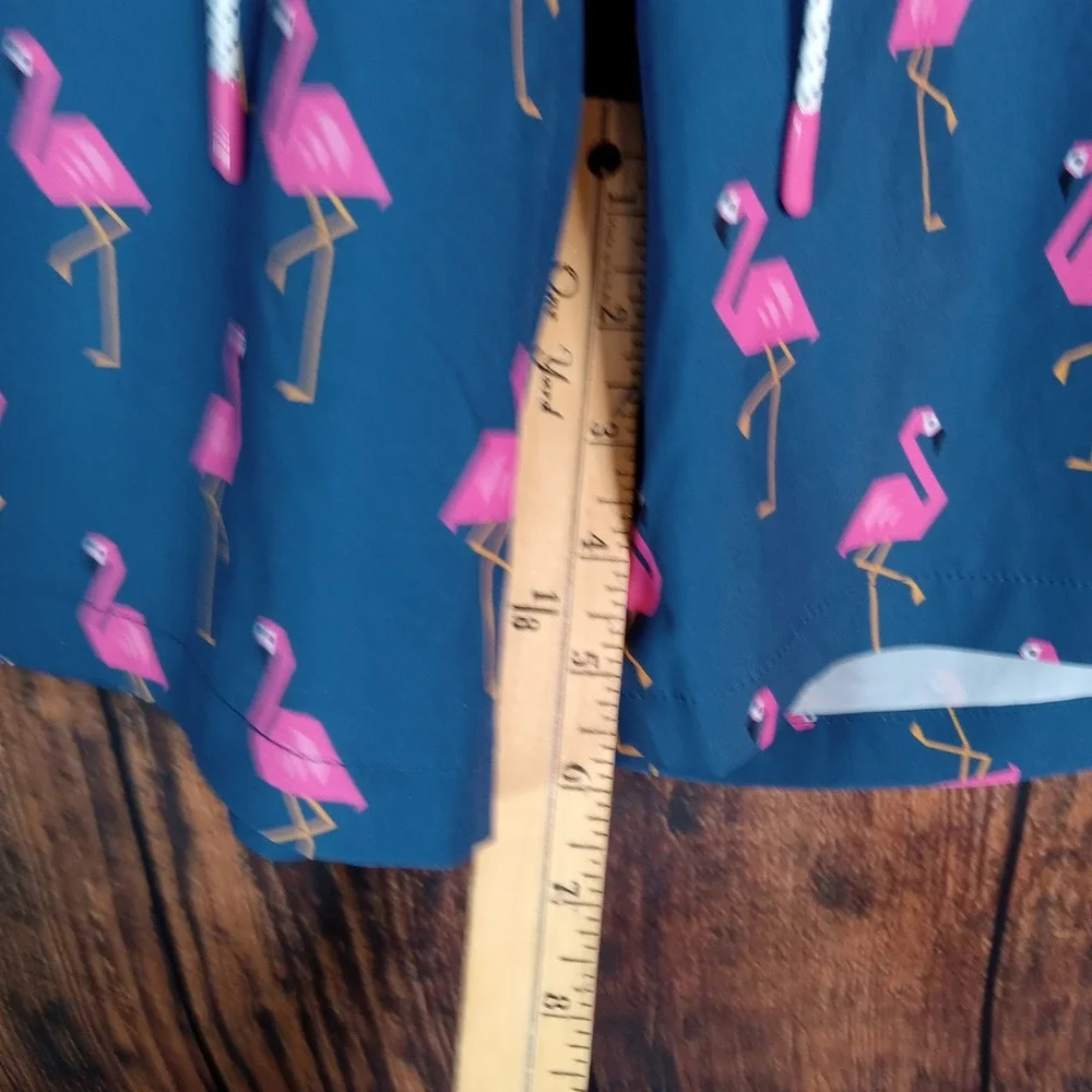 Bonobos Mens Flamingo Print Swim Trunks Teal Blue XXL 7 Inch Inseam